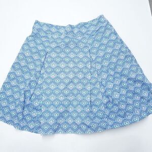 George A-Line Skirt Women's 14 Blue Paisley Print Cotton Classic Pleated Pockets